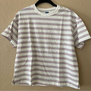 Old Navy White Short-Sleeve Tee with Navy and Red Stripes